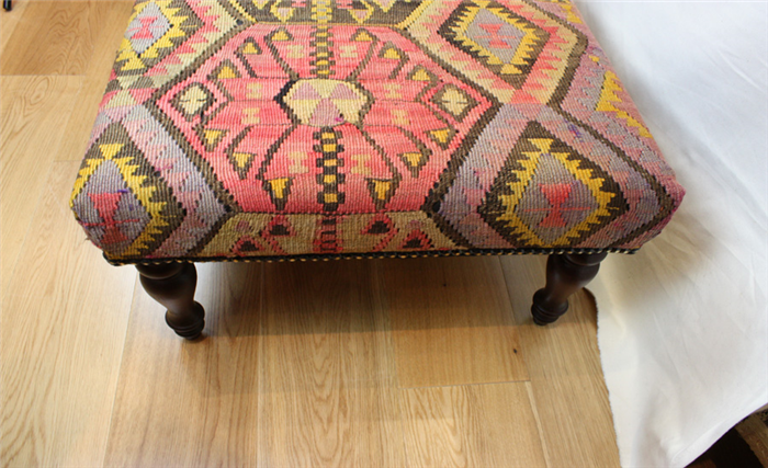 Antique Turkish Kilim Footstool Table Ottoman - R7593